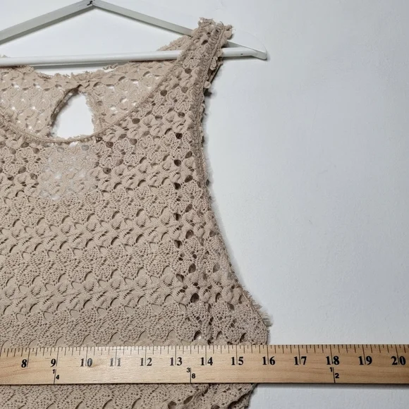 FREE PEOPLE Nude Mini Dress Lily Crochet Blouson Lace Overlay Cutout Women Small - Picture 14 of 14